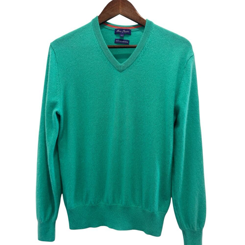 Alan Flusser Men’s 100% Cashmere V Neck Sweater Size M Teal Luxury Knit